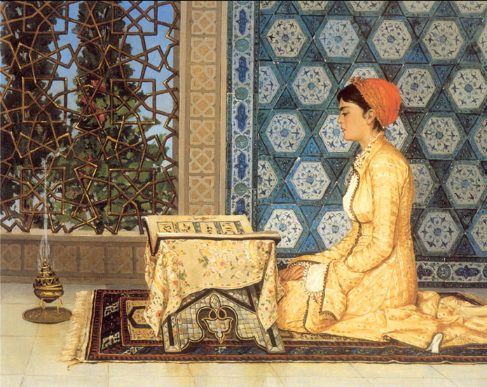 Image of turkish girl reciting quran painted by Osman hamdi bey